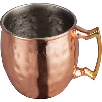 Winco Mini Moscow Mule Mug, Hammered, Copper-Plated, Brass Handle, 2 oz.
