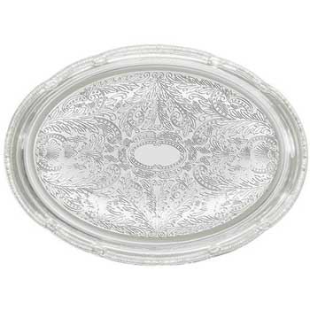 Winco Serving Tray, Octagonal, 12&quot; x 17&quot;, Chrome Plated