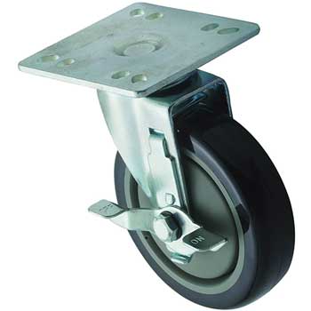 Winco Caster with Brake for 4&quot; x 4&quot; Universal Plate, 2 Pieces, 5&quot;Dia.