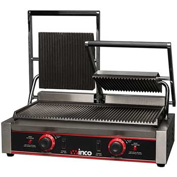 Winco Panini Grill, Double, 9&quot; Ribbed Plates, 120V