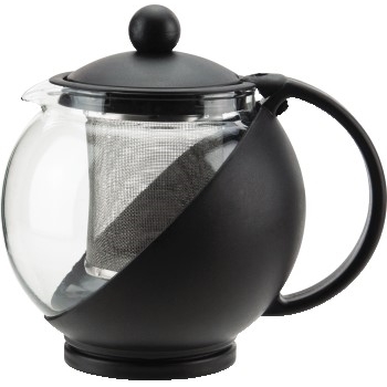Winco Glass Teapot with Infuser Basket, 25 oz, Black