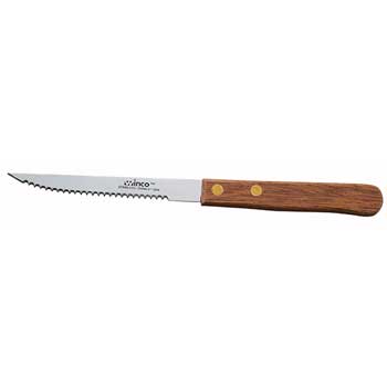 Winco Steak Knives, 4&quot; Blade, Wooden Handle, Dozen