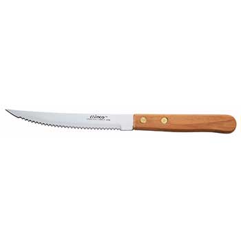 Winco Steak Knives, 4-1/2&quot; Blade, Wooden Hdl, Pointed Tip