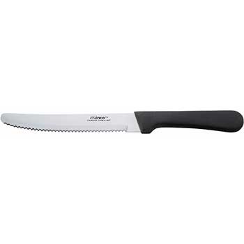 Winco Steak Knives, 5&quot; Blade, Black PP Hdl, Round Tip