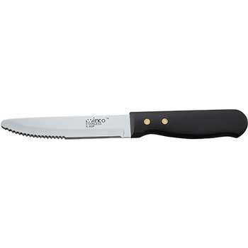 Winco Jumbo Steak Knives, 5&quot; Blade, Black Plastic Hdl