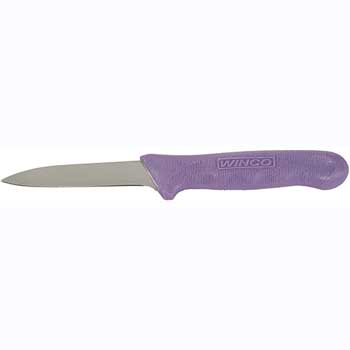 Winco 3-1/4&quot; Paring Knife, Purple PP Hdl, 2pcs/pk, Purple, S/S, Allergen Free