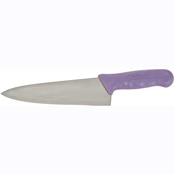 Winco 8&quot; Stainless Steel Cook&#39;s Knife with Purple Handle, Allergen Free