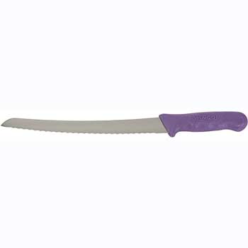Winco 9-1/2&quot; Bread Knife, Purple PP Hdl, Curved, Purple, S/S, Allergen Free