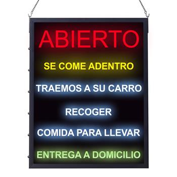 Winco All-in-One LED OPEN Sign, Spanish, 27.56&quot; x 19.69&quot;, Red/Blue/Yellow/Green Graphics