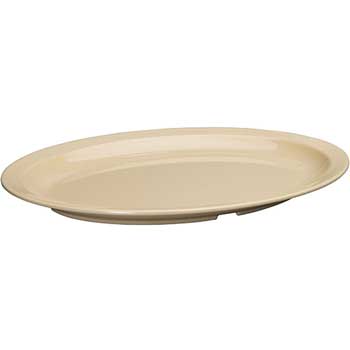 Winco 13-1/4&quot; x 9-5/8&quot; Melamine Oval Platters, Narrow Rim, Tan