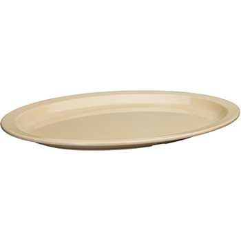 Winco 15-1/2&quot; x 10-7/8&quot; Melamine Oval Platters, Narrow Rim, Tan