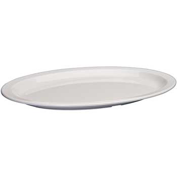 Winco 15-1/2&quot; x 10-7/8&quot; Melamine Oval Platters, Narrow Rim, White