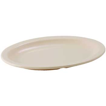 Winco 9-3/4&quot; x 6-3/4&quot; Melamine Oval Platters, Narrow Rim, Tan