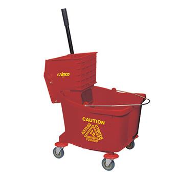 Winco 36 Quart Mop Bucket With Side-Press Wringer, Red