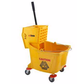 Winco Mop Bucket Combo, 36 qt, Side Press Wringer, Yellow