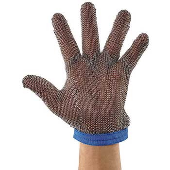 Winco Stainless Steel Protective Mesh Glove, Large, Reversible, Blue
