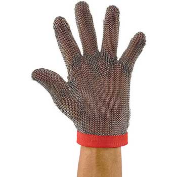 Winco Stainless Steel Protective Mesh Glove, Medium, Reversible, Red