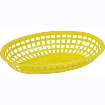 Winco Fast Food Baskets, Oval, 10-1/4&quot; x 6-3/4&quot; x 2&quot;, Yellow