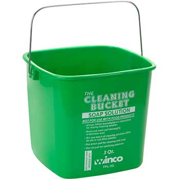 Winco 3 Quart Cleaning Bucket, Green Soap Solution