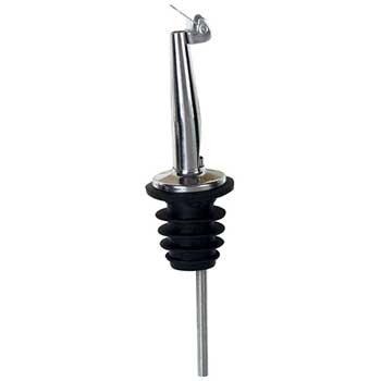 Winco Metal Pourers, Tapered Spout &amp; Hinged Cap, Black Plastic Stopper