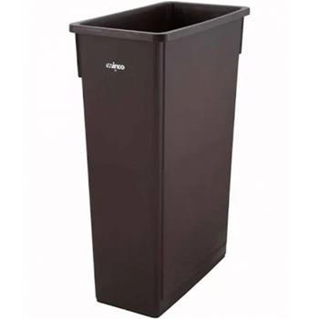 Winco Slim Trash Can, 23 Gal, Rectangle, 19.90&quot; L x 11&quot; W x 29.5&quot; H, Brown
