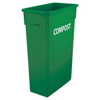 Winco Plastic Slender Trash Can with Compost Sign, 23 Gallon, Green