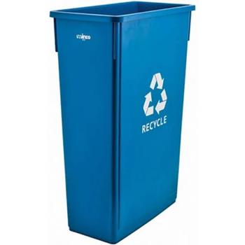 Winco Plastic Slender Recycle Trash Can, 23 Gallon, Blue