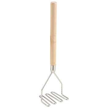 Winco Potato Masher, Square, 4-1/2&quot; x 17-3/4&quot;, Wooden Hdl, Chrome Plated