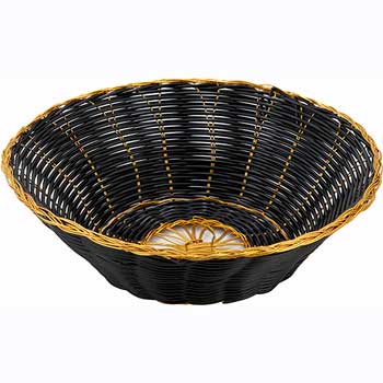 Winco Poly Woven Baskets, Round, 8 1/4&quot; x 2 1/4&quot;, Black/Gold