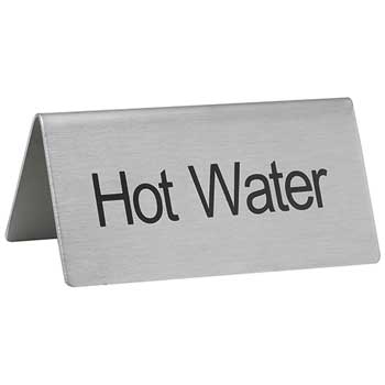 Winco Stainless Steel Tent Sign, &quot;Hot Water&quot;
