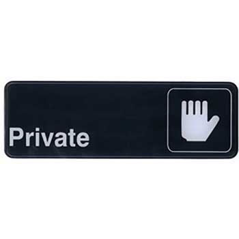Winco Information Sign, &quot;Private&quot;, 3&quot; x 9&quot;, Black
