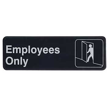 Winco Information Sign, &quot;Employees Only&quot;, 3&quot; x 9&quot;, Black