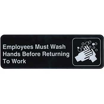 Winco Information Sign, &quot;Employee Must Wash Hands...&quot;, 3&quot; x 9&quot;, Black