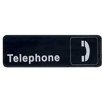 Winco 3&quot;x9&quot; Sign, Black, Telephone