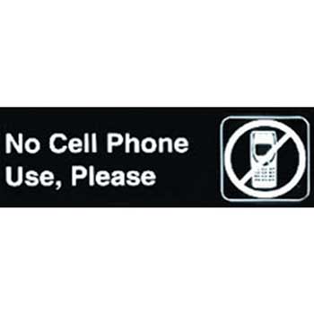 Winco 3&quot;x9&quot; Sign, Black, No Cell Phone Use, Please