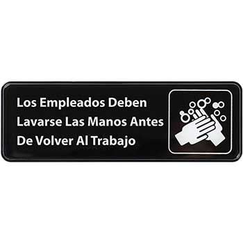 Winco Information Sign, Los Empleados Deben Lavarse Las Manos Antes De Volver Al Trabajo, 3&quot; x 9&quot;, Black