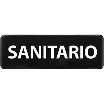 Winco Information Sign, Sanitario, 3&quot; x 9&quot;, Black