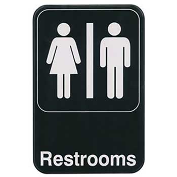 Winco Information Sign, &quot;Restrooms&quot;, 6&quot; x 9&quot;, Black