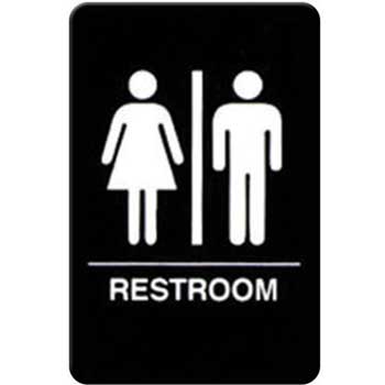 Winco 6&#39;&#39;x9&#39;&#39; Sign, Braille, Black, Restrooms