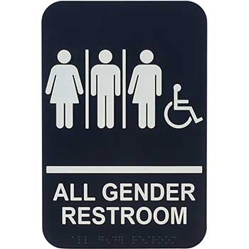 Winco Information Sign, All Gender Restroom with Accessible, 6&quot; x 9&quot;, Braille, Black