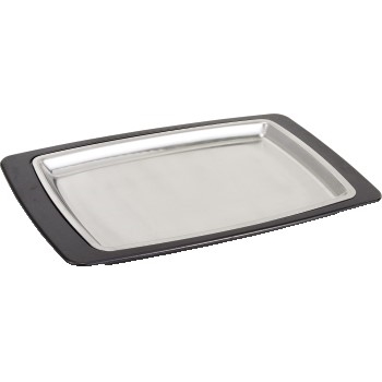 Winco Sizzle Platter Set, 11&quot; x 7&quot; Rectangle, Stainless Steel with Bakelite Underliner