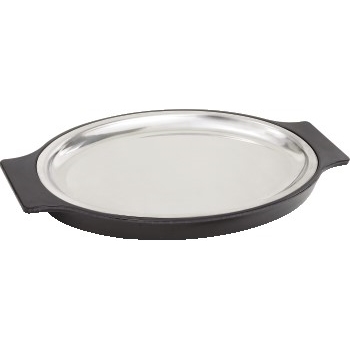 Winco Sizzle Platter Set, 11? Oval, Stainless Steel with Bakelite Underliner