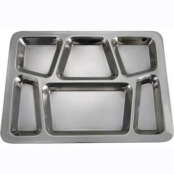 Winco Style B Mess Tray, 6 Compartment, Stainless Steel, Rectangular, 15 1/2&quot; L x 11 1/2&quot; W, Silver