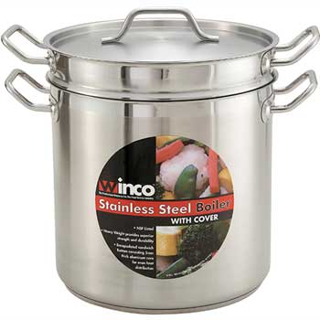 Winco 16 Quart Stainless Steel Double Boiler with Cover