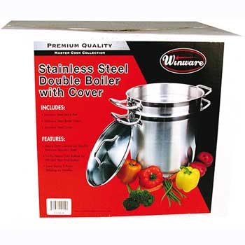 Winco 20 Quart Stainless Steel Double Boiler with Cover