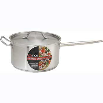 Winco&#174; 10 Quart Stainless Steel Sauce Pan with Cover, Helper Handle