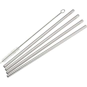 Winco Drinking Straws, 18/8 Stainless Steel, Straight, 4 Straws and 1 Cleaning Brush Per Set