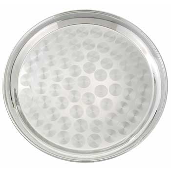 Winco 12&quot; Stainless Steel Round Service Tray, Swirl Pattern