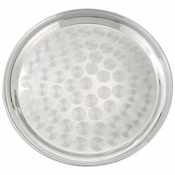 Winco Serving Tray, Stainless Steel, Round, 14&quot; Dia, Silver