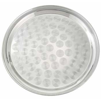 Winco Serving Tray, Stainless Steel, Round, 16&quot; Dia, Silver